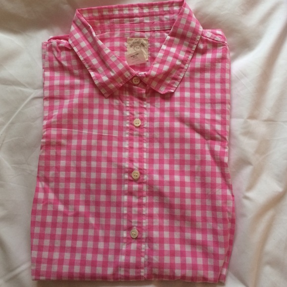 J. Crew Tops - J. Crew "Perfect" Shirt Pink Check Size 0